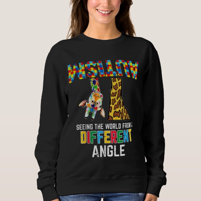 Giraffe Autism ser världen annorlunda Vinkel Aware T Shirt (Framsida)
