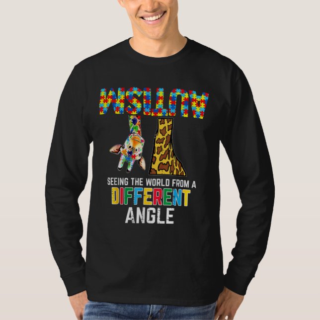 Giraffe Autism ser världen annorlunda Vinkel Aware T Shirt (Framsida)