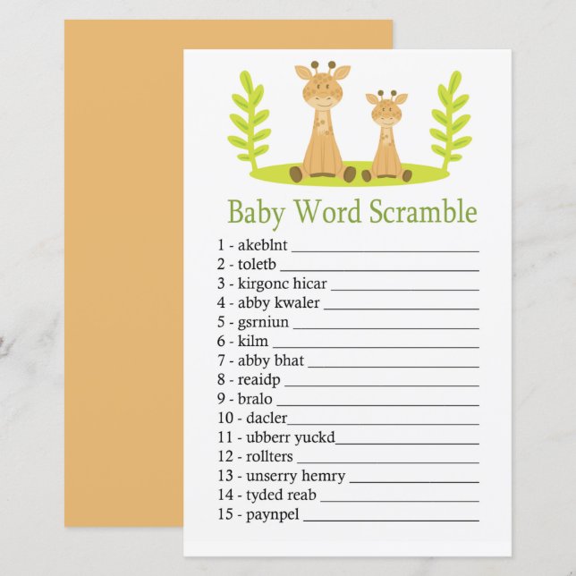 Giraffe Baby ordsammansättningsspel (Fram/baksida)