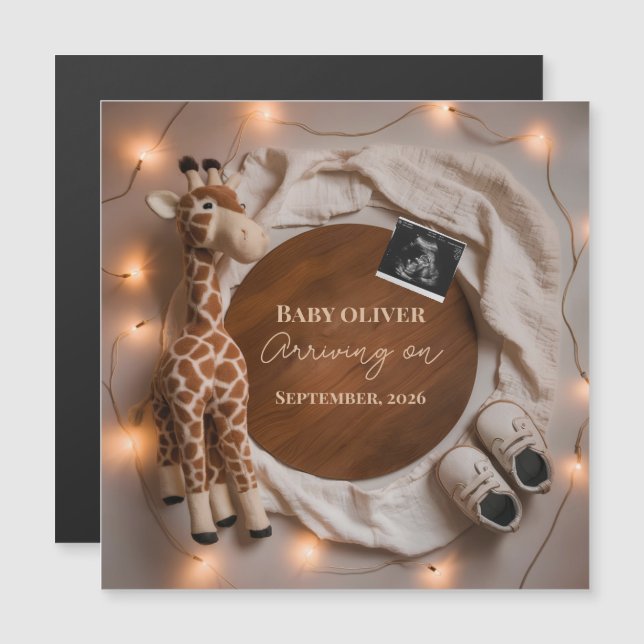  giraffe baby reveal pregnancy announcement card (Fram/baksida)