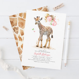 Giraffe Baby Rosa Brown Guld Grönt Baby Shower Inbjudningar