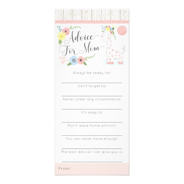 Giraffe Baby Shower Advice Game Rustic Blommigt Reklamkort (Framsidan)
