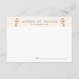 Giraffe Baby Shower Beige Advice Card Tilläggskort