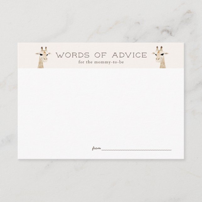 Giraffe Baby Shower Beige Advice Card Tilläggskort (Framsida)