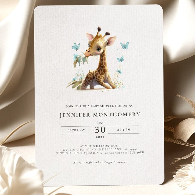 Giraffe Baby Shower Blue Boy-inbjudan Inbjudningar (Skapare uppladdad)
