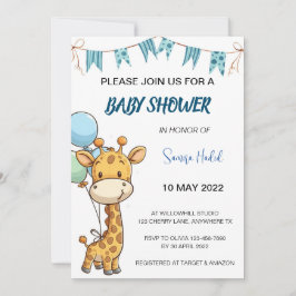 Giraffe Baby Shower - Boy Inbjudningar
