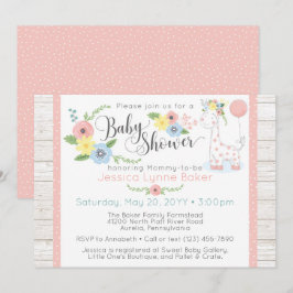 Giraffe Baby Shower | Cute Blommigt & Rustic Wood Inbjudningar