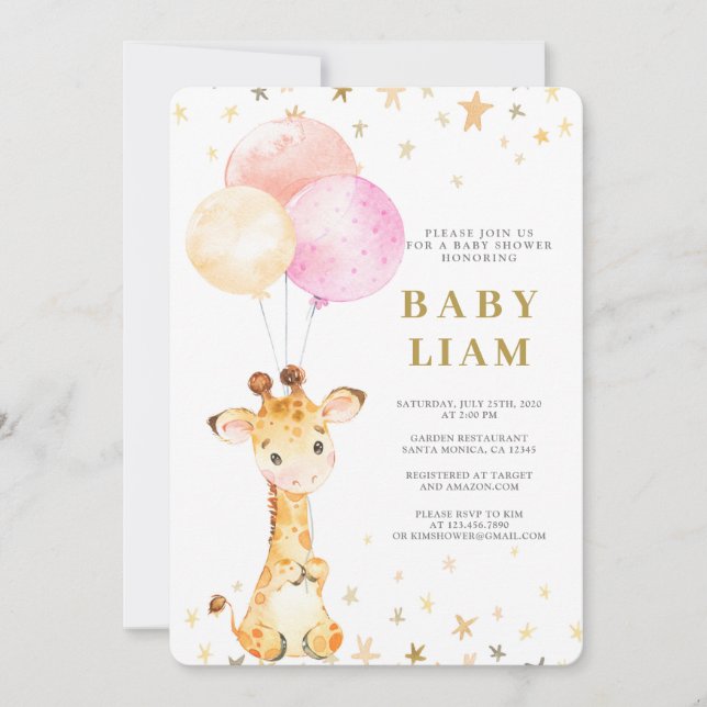 Giraffe Baby Shower-flicka Inbjudningar (Framsida)