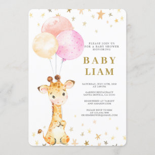Giraffe Baby Shower-flicka Inbjudningar