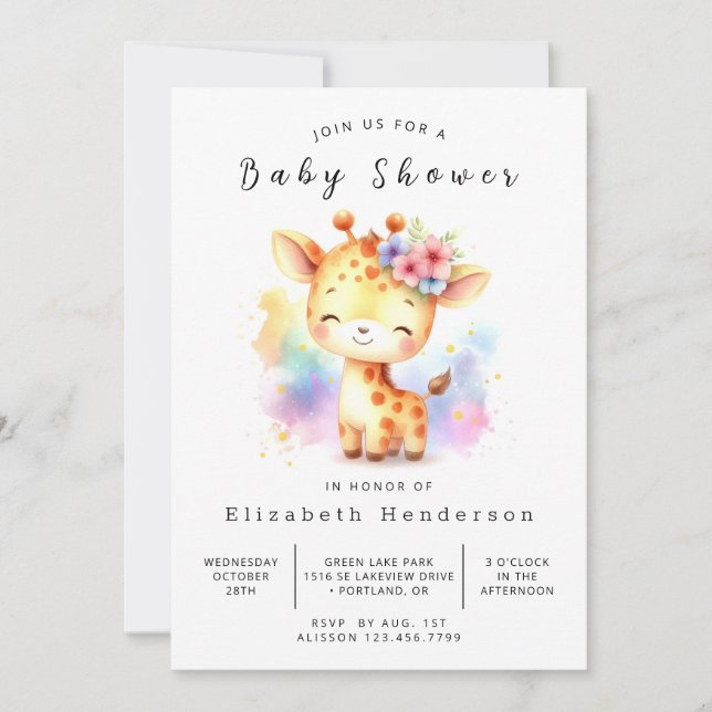 Giraffe Baby Shower för Rustic-utskrift Inbjudningar (Framsida)