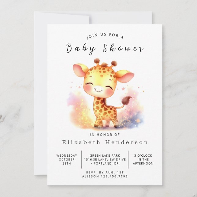 Giraffe Baby Shower för stollig-utskrivbar Giraffe Inbjudningar (Framsida)