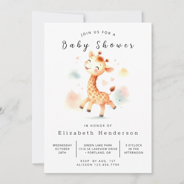 Giraffe Baby Shower för utskrift av chic Inbjudningar (Framsida)