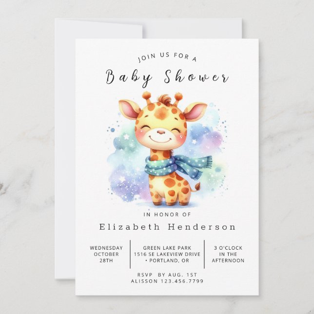 Giraffe Baby Shower för utskrift av chic Inbjudningar (Framsida)
