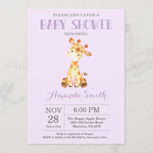 Giraffe Baby Shower-inbjudan Lila och Grått Inbjudningar