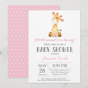 Giraffe Baby Shower-inbjudan Rosa och Grått Inbjudningar