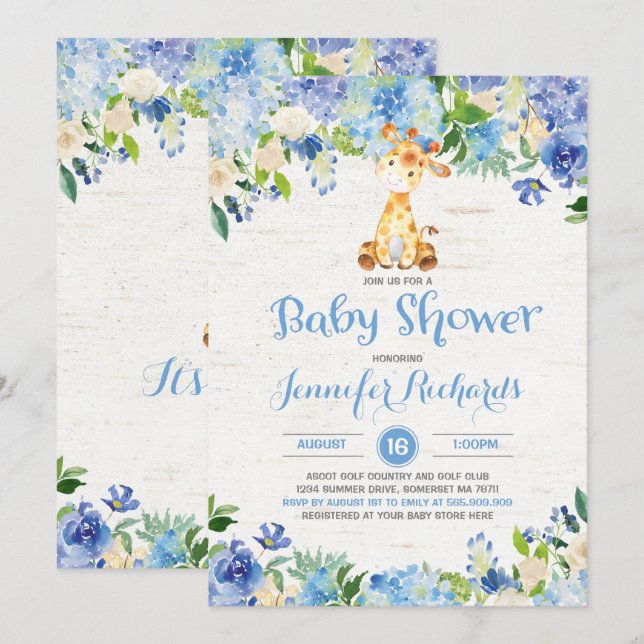 Giraffe Baby Shower inbjudan Rustic Boy Shower (Fram/baksida)