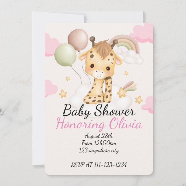 GIRAFFE BABY SHOWER-INBJUDANDE SPARA DATUMET (Framsida)