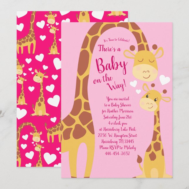 Giraffe Baby Shower Inbjudningar (Fram/baksida)