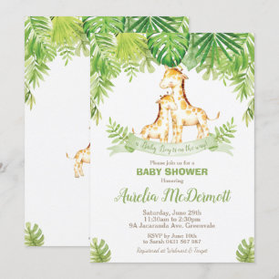 Giraffe Baby Shower Jungle Animals, Pojke, Grönt Inbjudningar