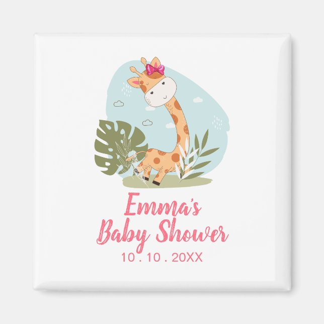 Giraffe Baby Shower Napkin (Girl Safari Animal) Magnet (Framsidan)