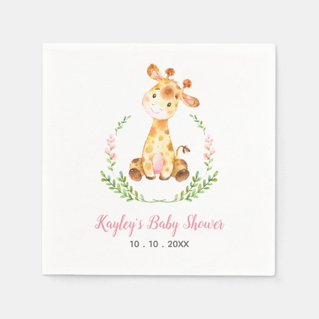 Giraffe Baby Shower Napkin (Girl Safari Animal) Pappersservett (Framsidan)