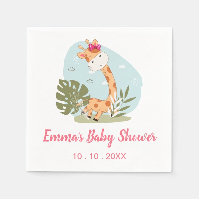 Giraffe Baby Shower Napkin (Girl Safari Animal) Pappersservett (Framsidan)