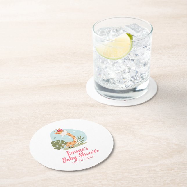 Giraffe Baby Shower Napkin (Girl Safari Animal) Underlägg Papper Rund (Insitu)