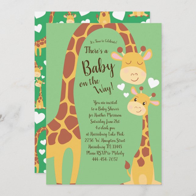 Giraffe Baby Shower Safari Inbjudningar (Fram/baksida)