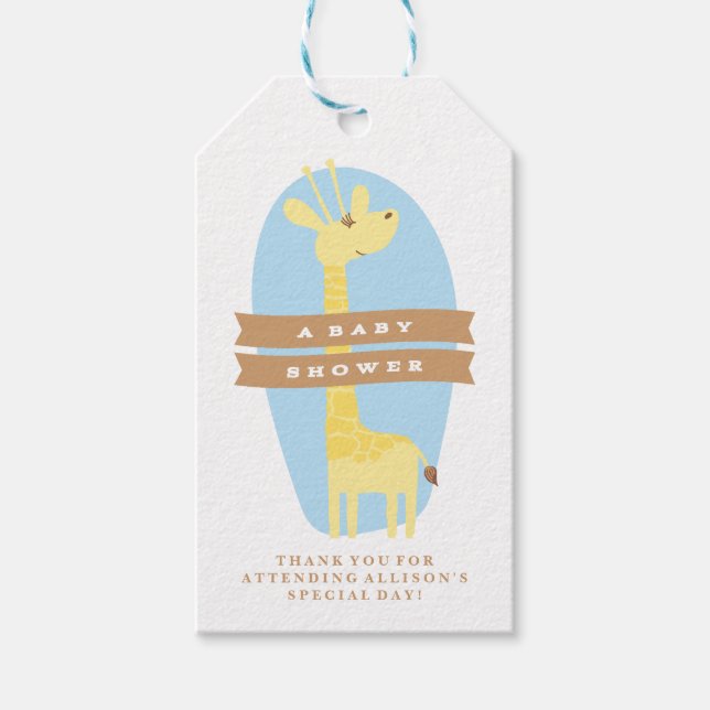 Giraffe Baby Shower Tack Gift Märkre Presentetikett (Framsidan)