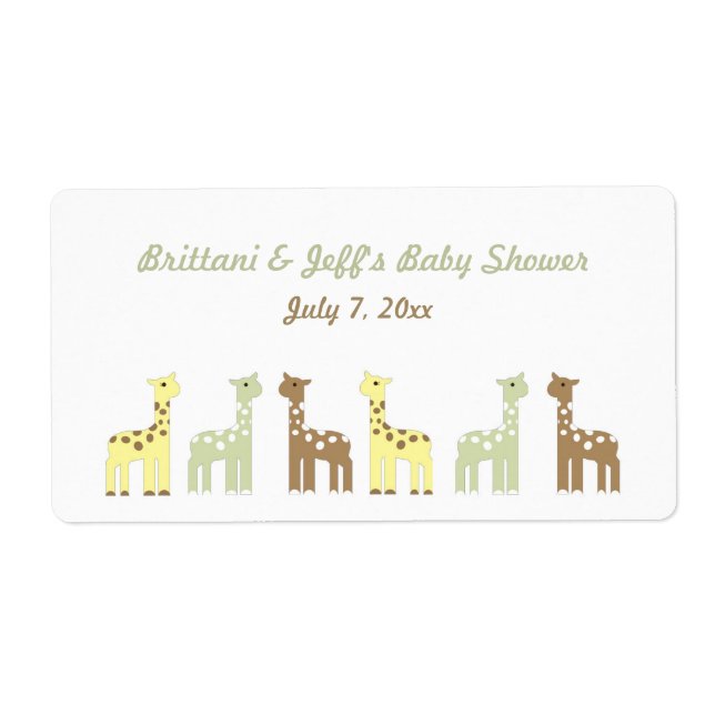 Giraffe Baby Shower-Vattenflaska eller favoritetik Fraktsedel (Framsidan)