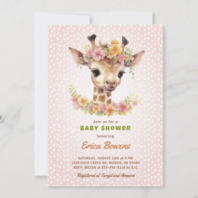 Giraffe Baby Shower Vild ett på Safari Inbjudningar (Framsida)