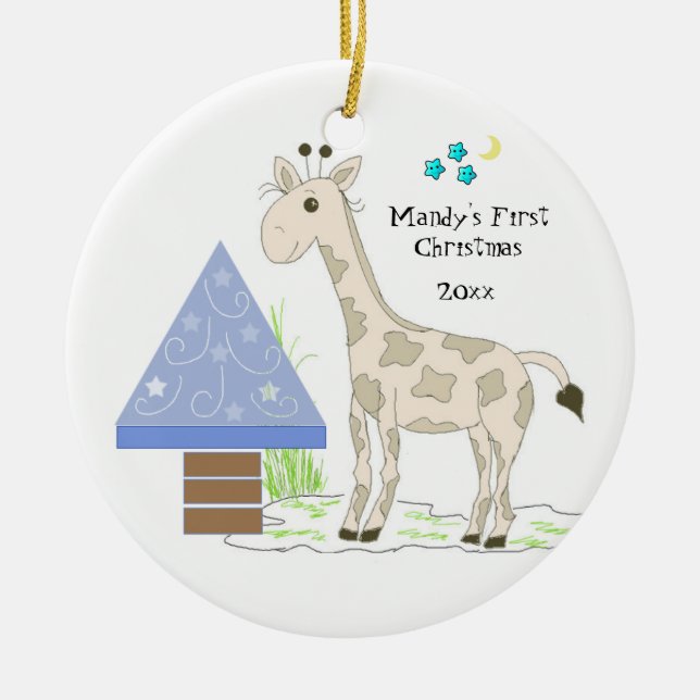 Giraffe Baby under Första jul Julgransprydnad Keramik (Framsidan)