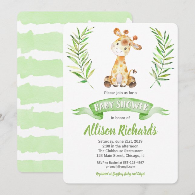 Giraffe babyduschinbjudan är könsneutral inbjudningar (Fram/baksida)