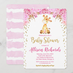 Giraffe babyduschinbjudan rosa guld inbjudningar
