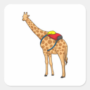 Giraffe Backpack Fyrkantigt Klistermärke