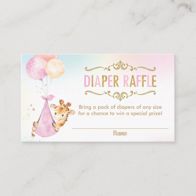 Giraffe Balloons Baby Shower Diaper Raffle Biljett Tilläggskort (Framsida)