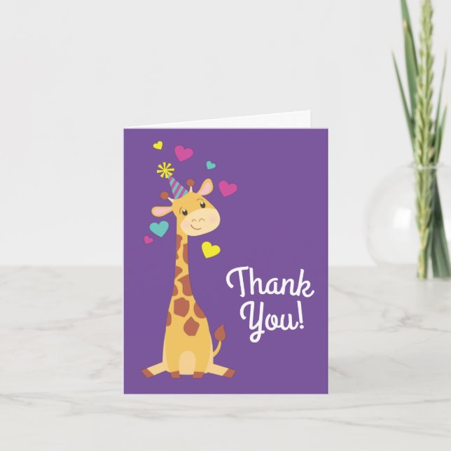 Giraffe Barnkalas Söt Tack Kort (Framsida)