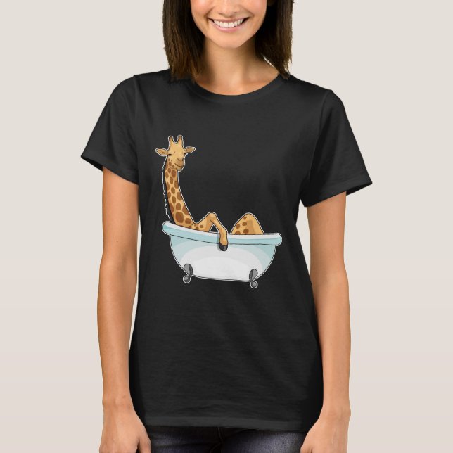 Giraffe Bathe Bathtub T Shirt (Framsida)