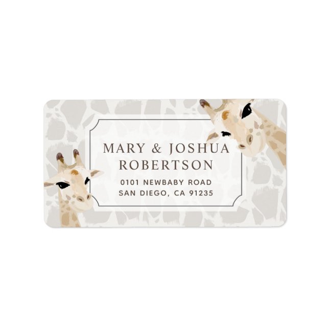 Giraffe Beige Watercolor Baby Shower Adressetikett (Framsidan)