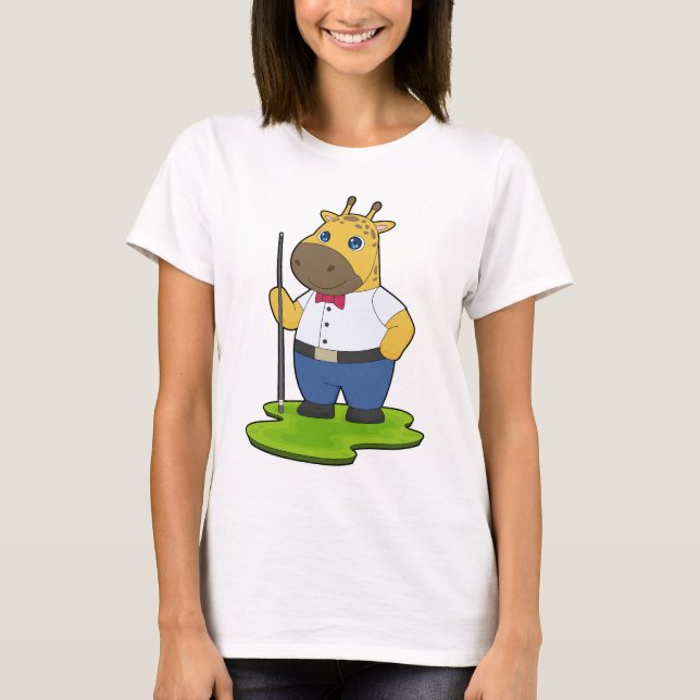 Giraffe Billiards Cue Sports T Shirt (Framsida)