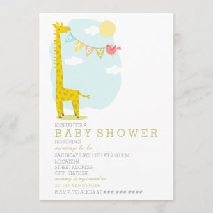 Giraffe + Bird Neutralt Baby Shower Inbjudningar
