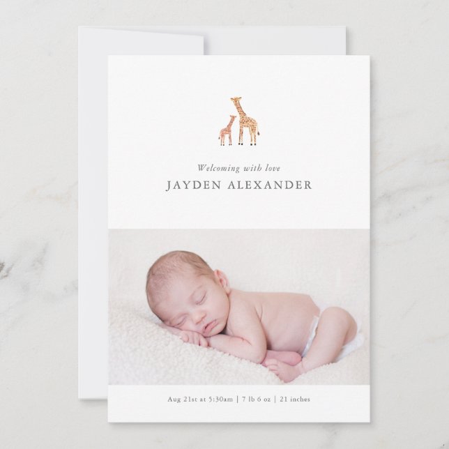 Giraffe Birth Notice Meddelande (Framsida)