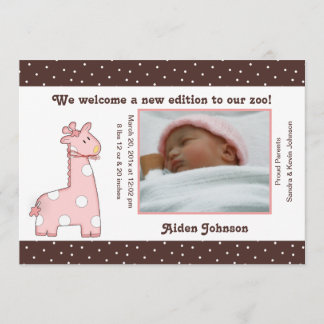 Giraffe Birth Notice (Rosa) Meddelande