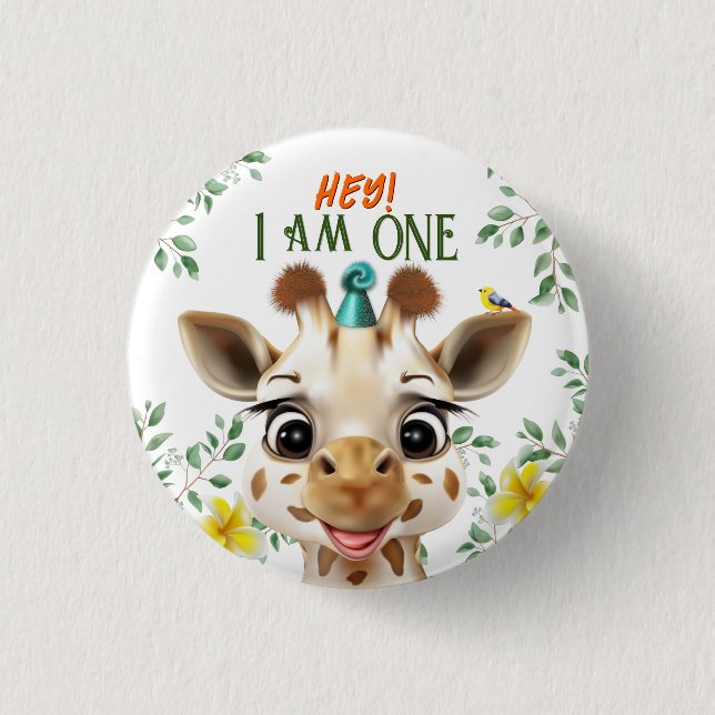 Giraffe Birthday Button Knapp (Framsida)