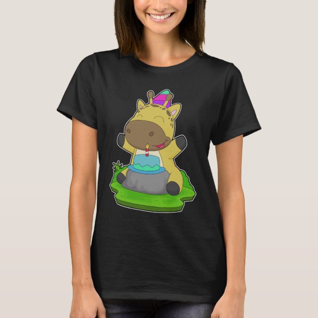 Giraffe Birthday Cake T Shirt (Framsida)