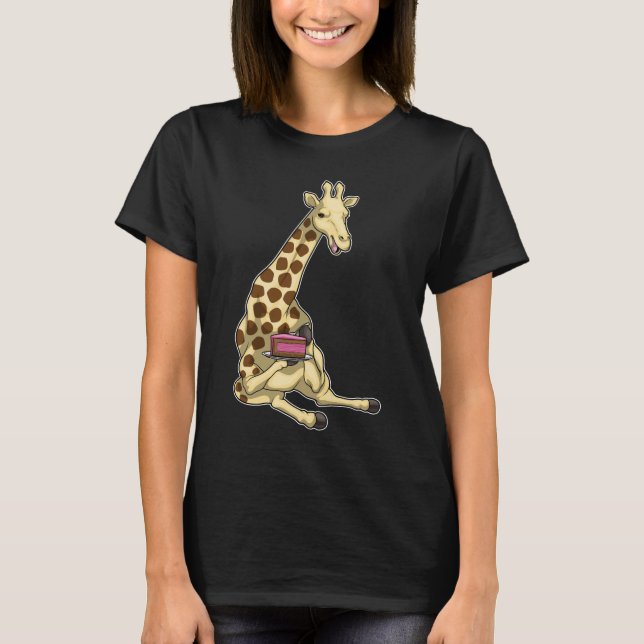 Giraffe Birthday Cake T Shirt (Framsida)