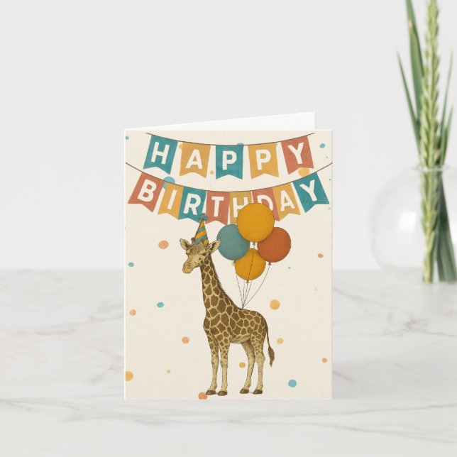 Giraffe Birthday Card - Cute Party Animal Kort (Framsida)