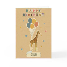 Giraffe Birthday Card - Personlig Namn