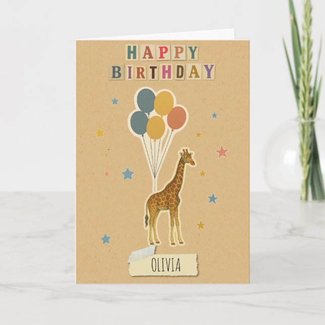 Giraffe Birthday Card - Personlig Namn Kort (Framsida)