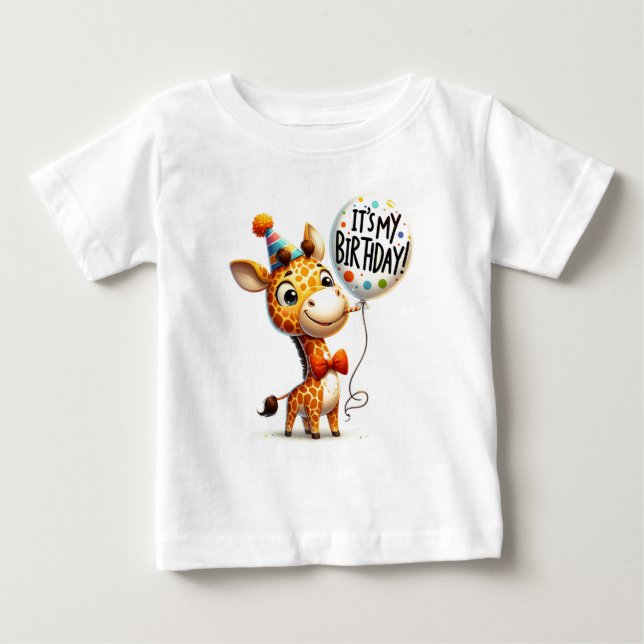 Giraffe Birthday Celebration T Shirt (Framsida)